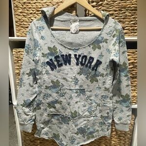 Long Sleeve “New York” Hooded Floral Casual Top (Size S)